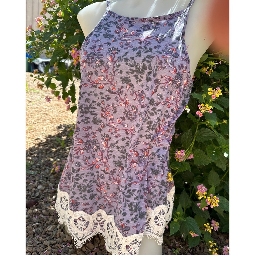 Multi Color Floral Over Lavender Tank M